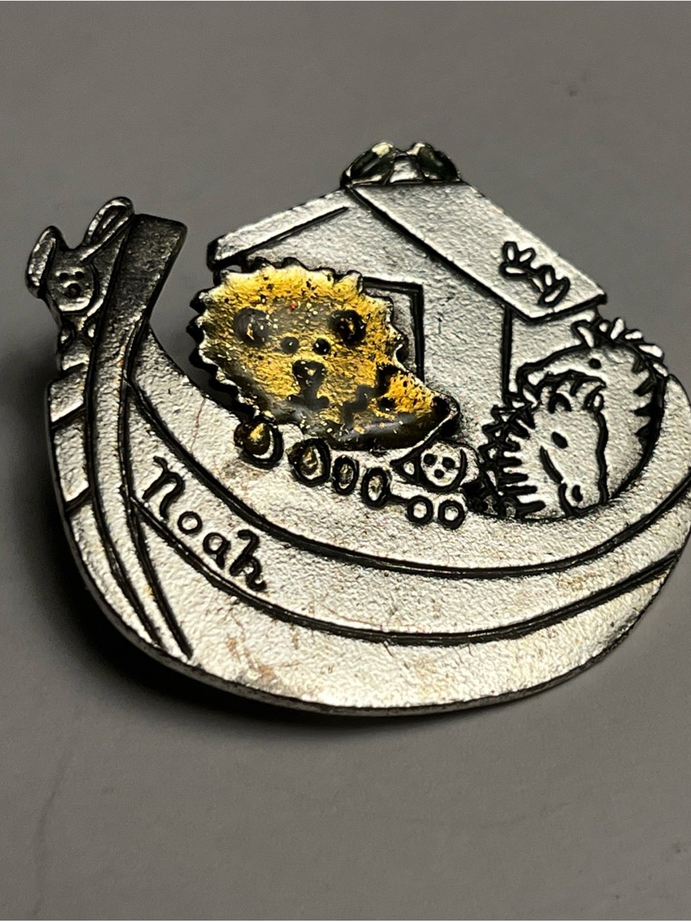 Vintage AJMC Silver & Gold Tone Noah’s Ark Brooch Pin